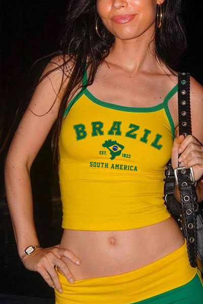 Top de camisola gráfico com letras do Brasil Y2K
