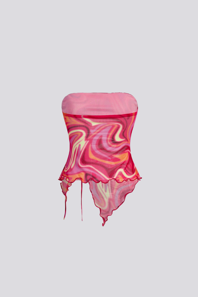 Top Sem Alças Impresso vermelho marmore