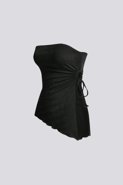 Top Preta Tubular com Bainha Assimétrica,