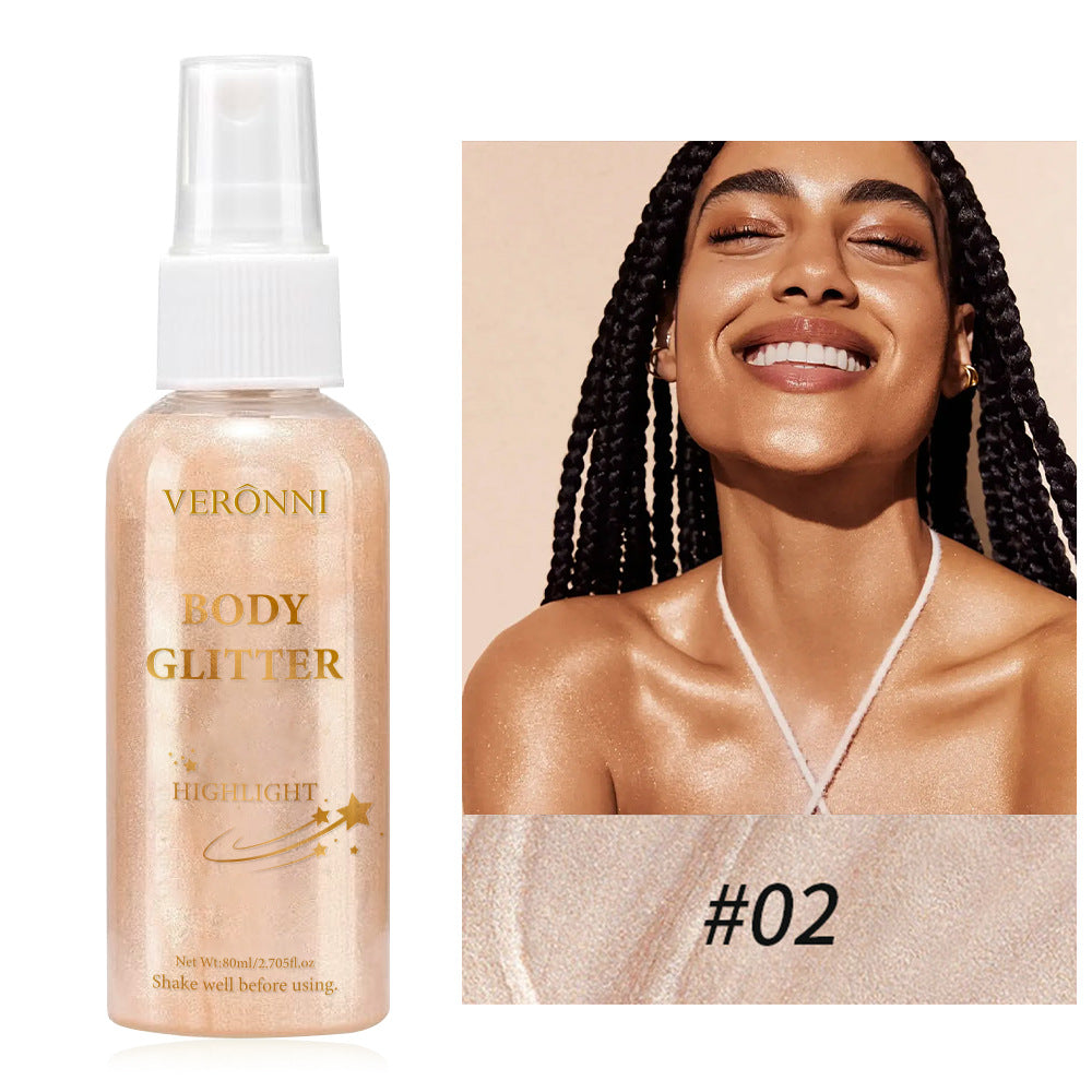 VERONNI Cross-border Waterproof Sulfur Light Spray Lasting Repair Liquid High Glow Face Body High Glow Fine Flash