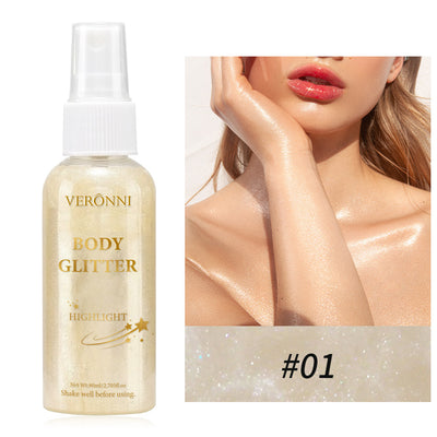 VERONNI Cross-border Waterproof Sulfur Light Spray Lasting Repair Liquid High Glow Face Body High Glow Fine Flash