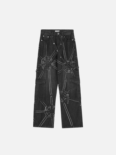 Calça Jeans Reta Preto 'Spider Web'