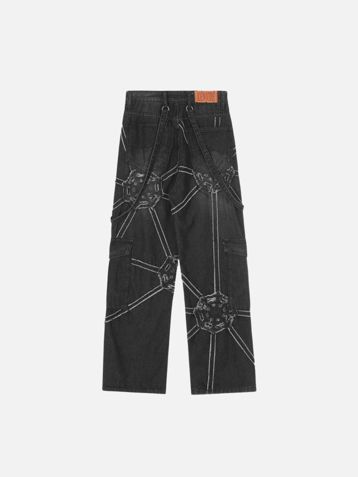 Calça Jeans Reta Preto 'Spider Web'