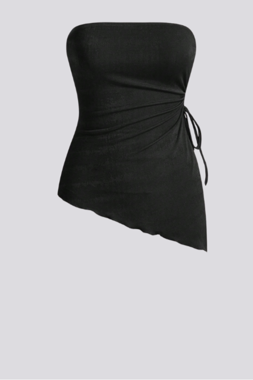 Top Preta Tubular com Bainha Assimétrica,
