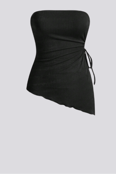 Top Preta Tubular com Bainha Assimétrica,