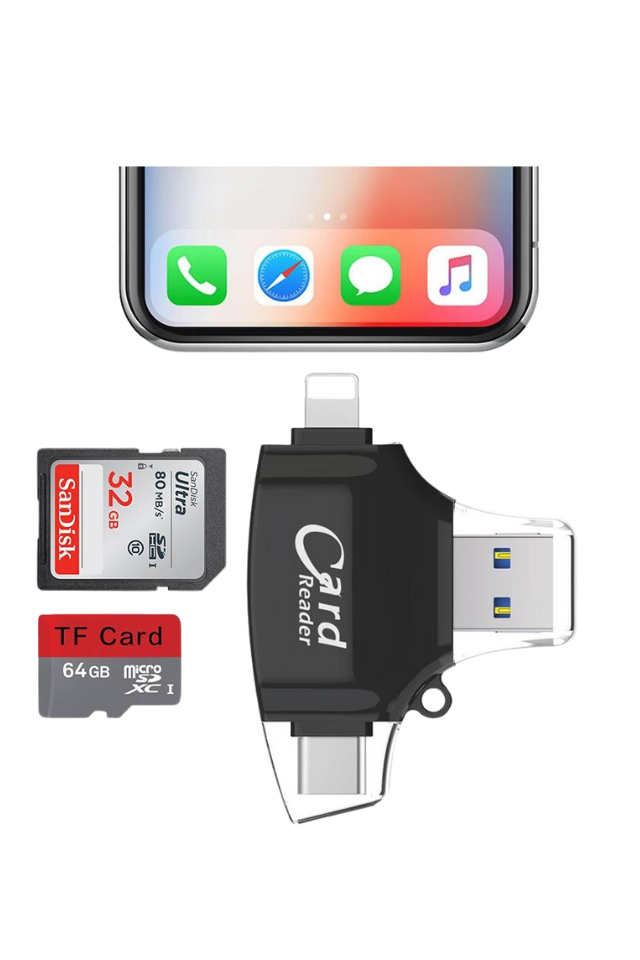 Leitor Universal de micro Cartão SD 4 em 1 para Celulares e Computadores