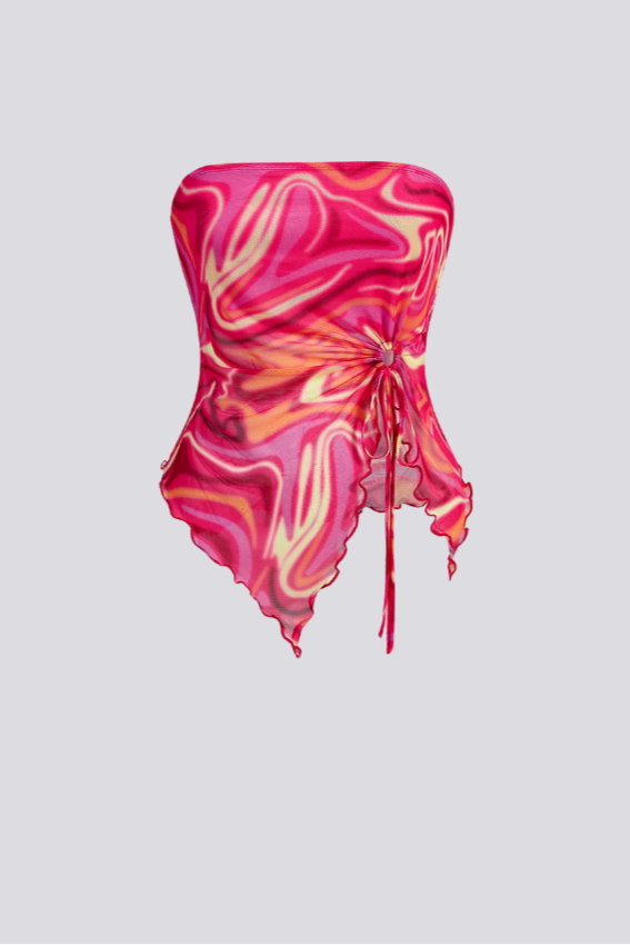 Top Sem Alças Impresso vermelho marmore