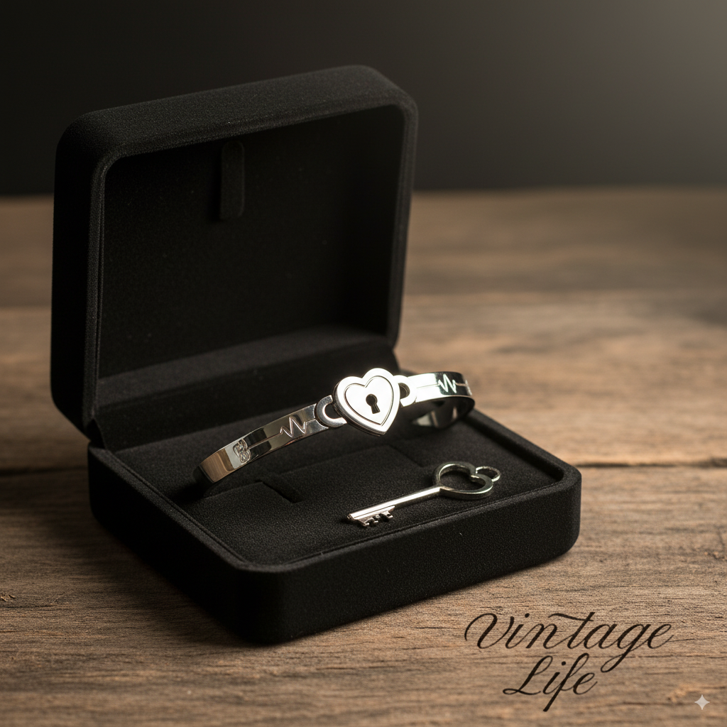 Pulseira Bracelete Cadeado Cravejado + Colar Chave para Casal