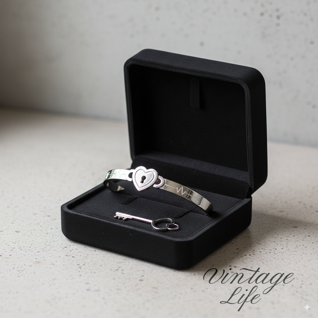 Pulseira Bracelete Cadeado Cravejado + Colar Chave para Casal