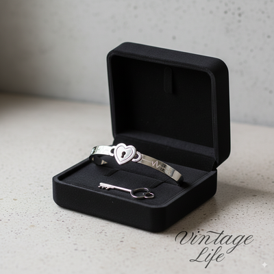 Pulseira Bracelete Cadeado Cravejado + Colar Chave para Casal