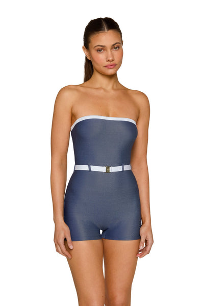 STEVIE PLAYSUIT DENIM & WHITE