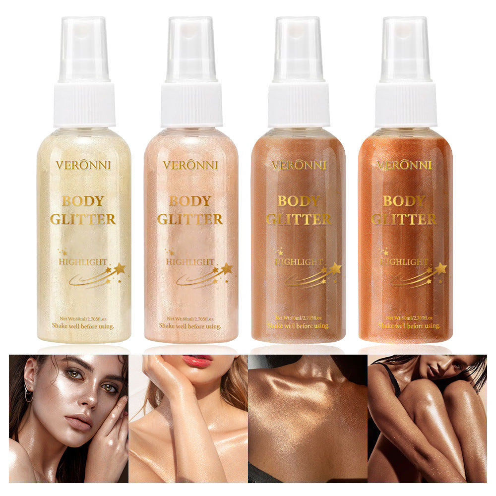 VERONNI Cross-border Waterproof Sulfur Light Spray Lasting Repair Liquid High Glow Face Body High Glow Fine Flash