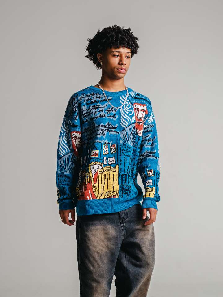 Blusa Suéter Azul de lã 'Van Gogh'