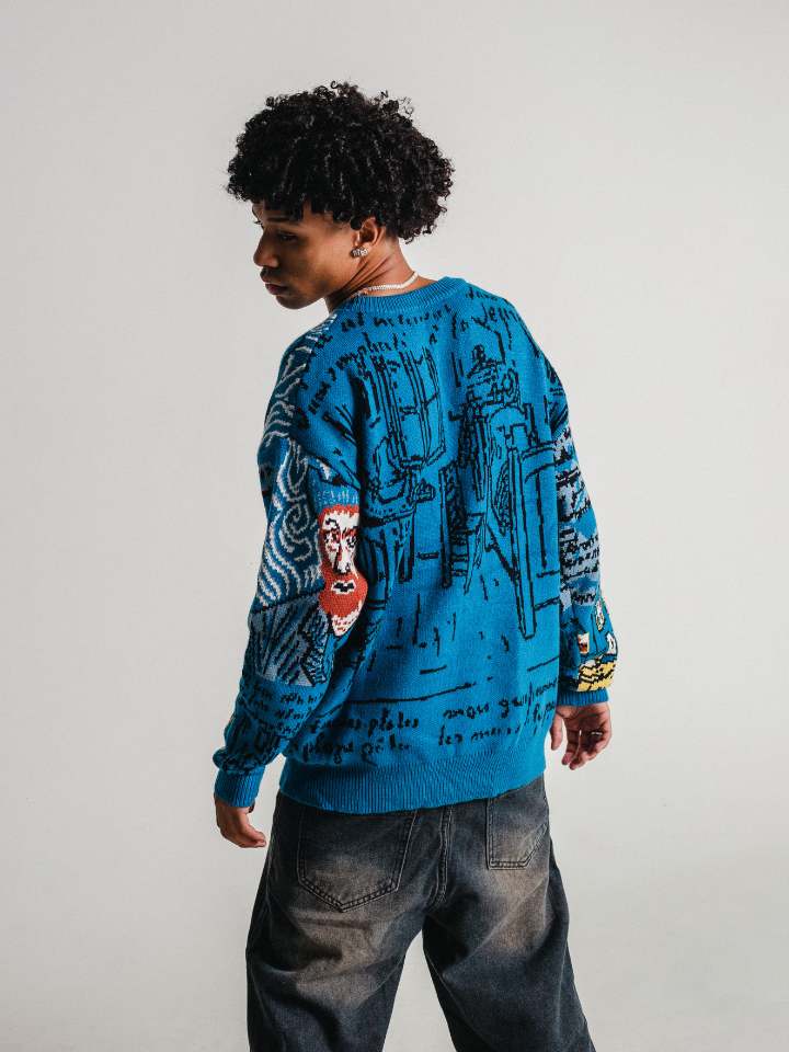 Blusa Suéter Azul de lã 'Van Gogh'