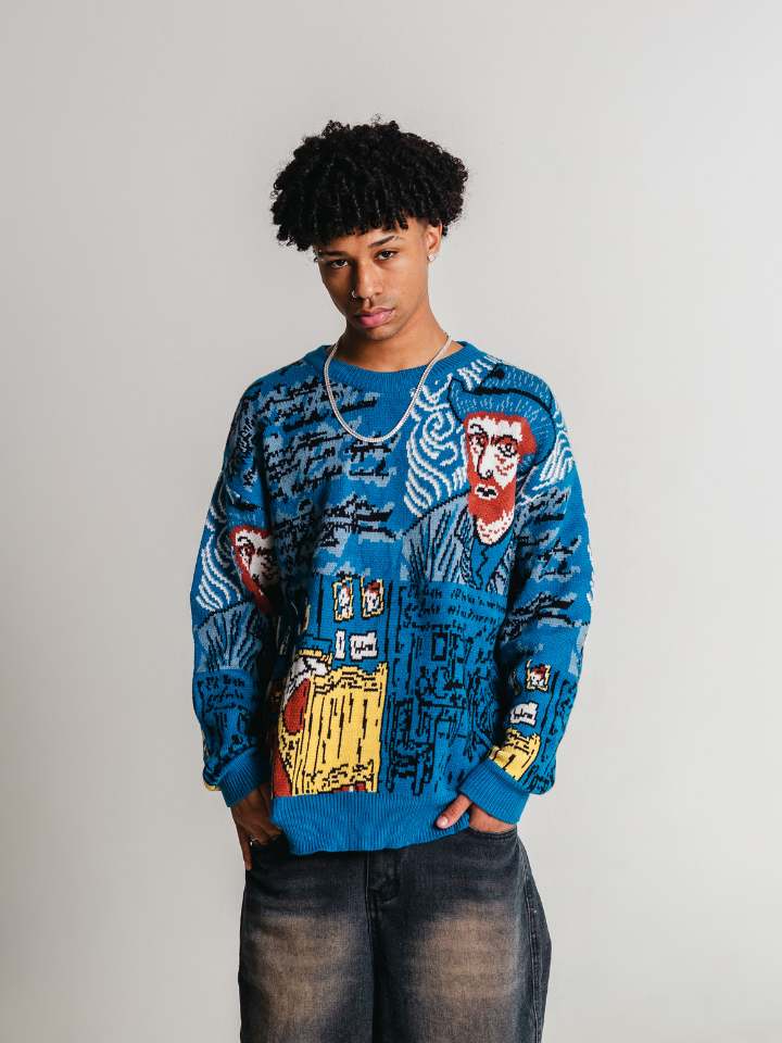 Blusa Suéter Azul de lã 'Van Gogh'